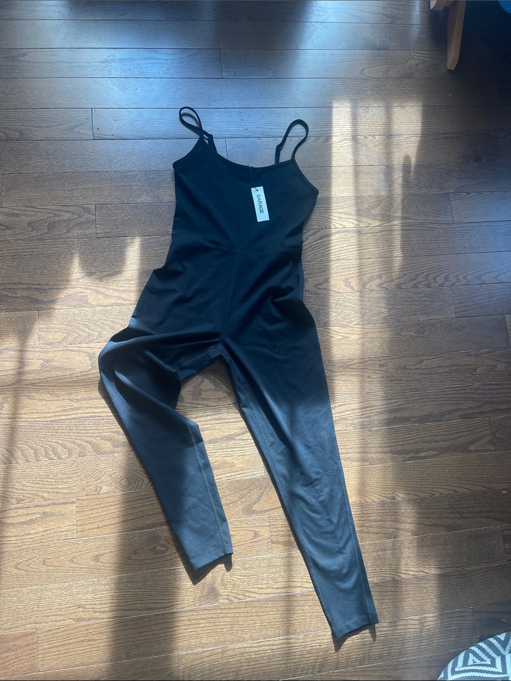 Garage Olivia Active Jet Black Slim Jumpsuit with Spaghetti Straps